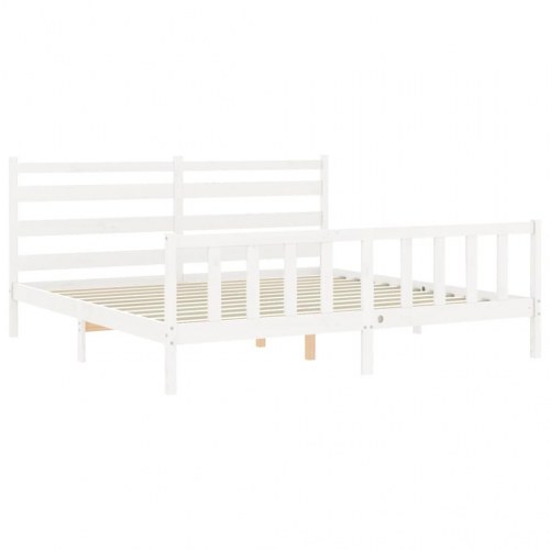 Sengeramme med sengegavl 180x200 cm massivt træ hvid