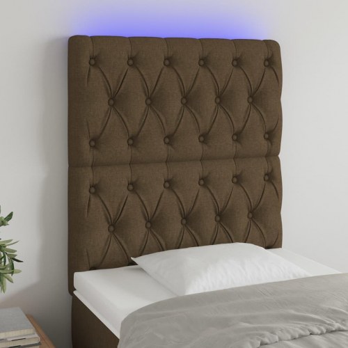 Sengegavl med LED-lys 80 x 7 x 118/128 cm stof mørkebrun
