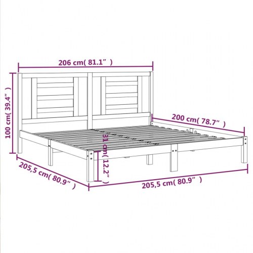 Sengeramme i massivt fyrretræ 200 x 200 cm - med sengegærde