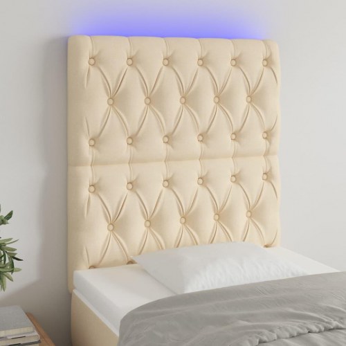 Sengegavl med LED-lys - creme, 80 x 7 x 118/128 cm