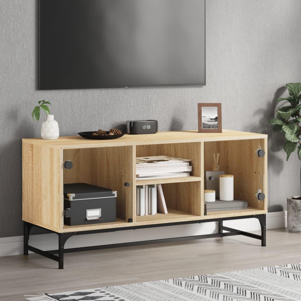 Skab Med Glaslåger 102x37x50 Cm Sonoma Eg