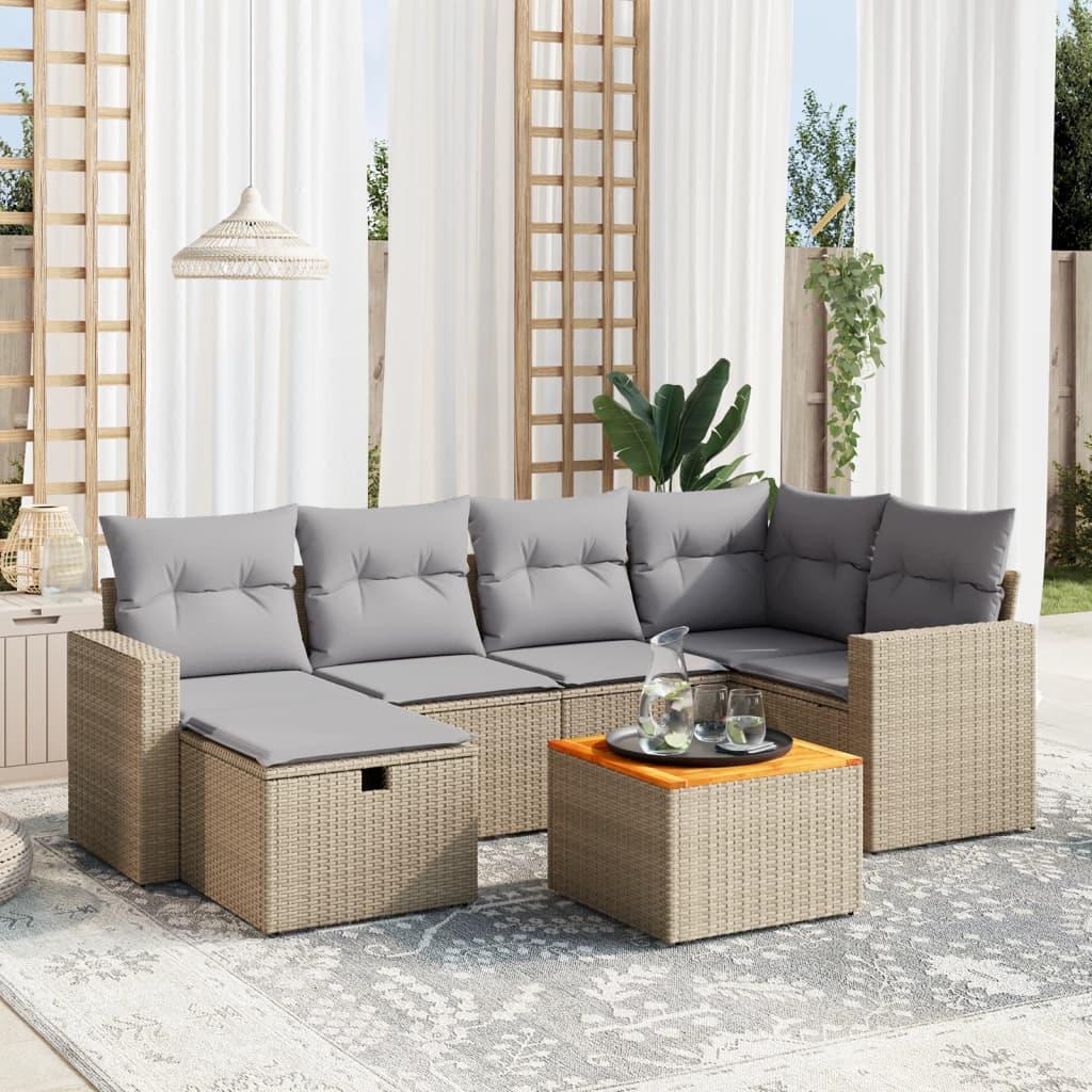 Sofasæt Til Haven 7 Dele Med Hynder Polyrattan Sort - beige og grå / uden opbevaring