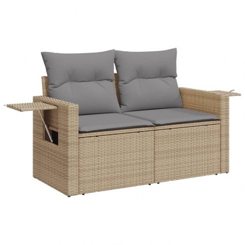 2-personers havesofa i polyrattan med hynder og opbevaring - beige/lysegrå