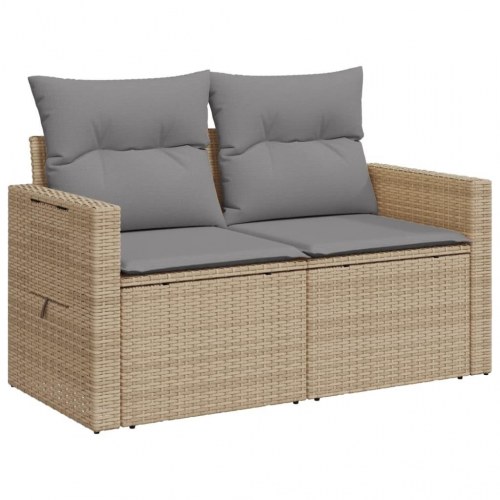 2-personers havesofa i polyrattan med hynder og opbevaring - beige/lysegrå
