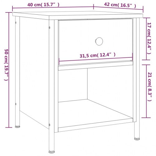 Sengeborde 2 stk. i konstrueret træ - 40×42×50 cm, røget egetræ