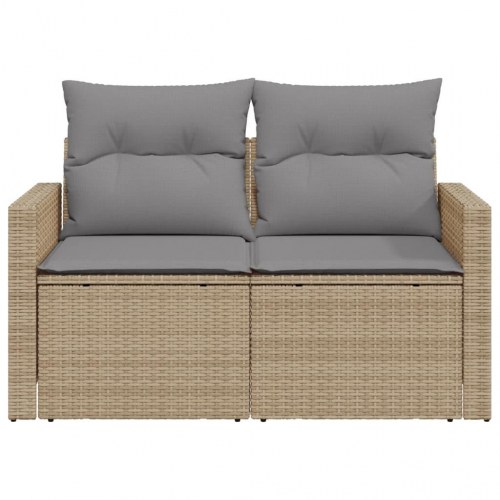 2-personers havesofa i polyrattan med hynder og opbevaring - beige/lysegrå