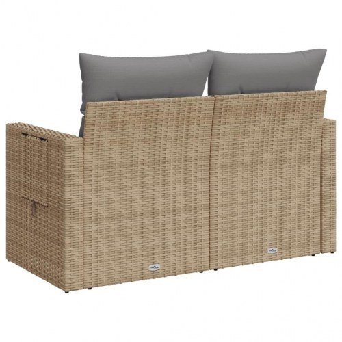2-personers havesofa i polyrattan med hynder og opbevaring - beige/lysegrå
