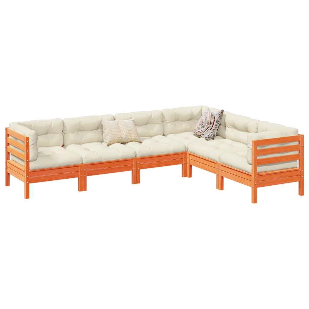 Sofasæt Til Haven 6 Dele Med Hynder Massivt Douglasgran - Gyldenbrun