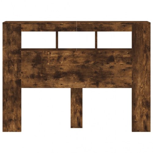 Sengegavl med LED-lys 140×18,5×103,5 cm - konstrueret træ, røget eg