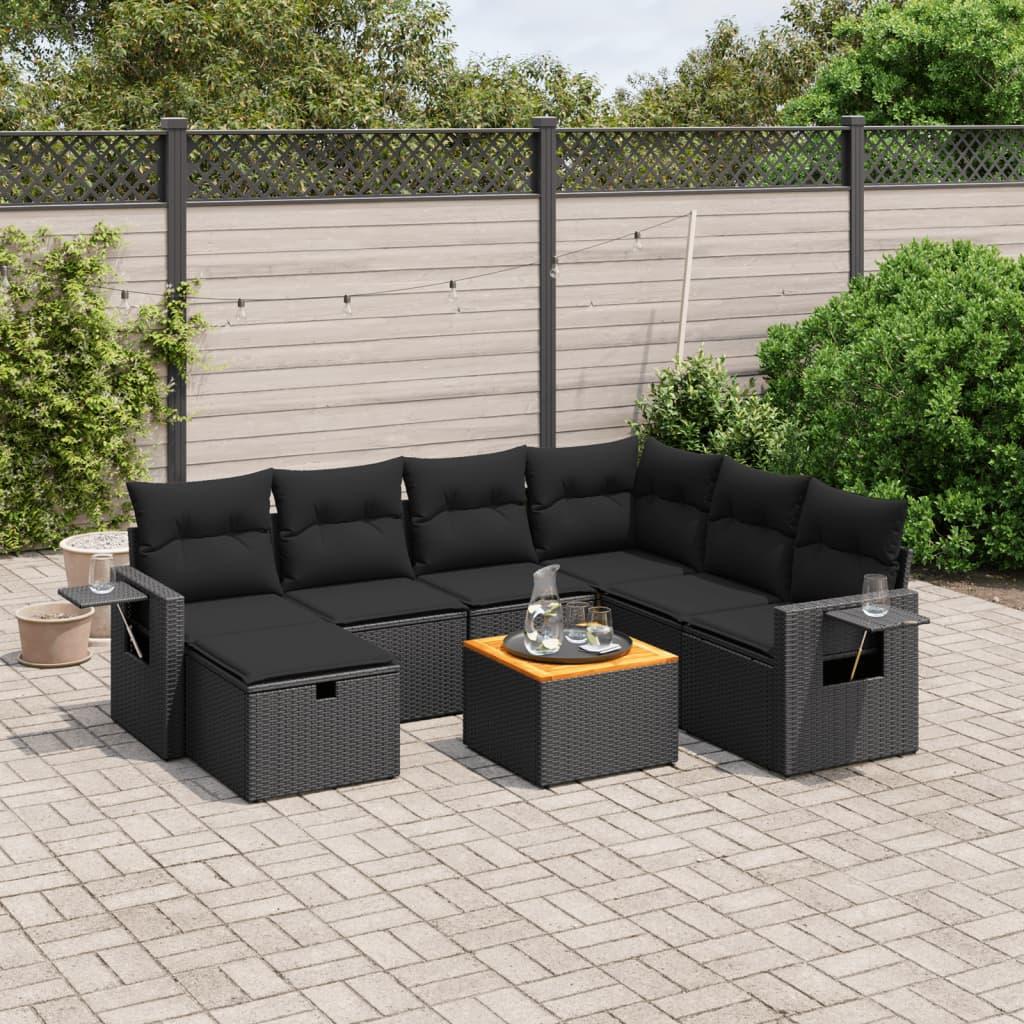 Sofasæt Til Haven 8 Dele Med Hynder Polyrattan Grå - Sort / 3x hjørnedel 3x midterdel fodskammel bord