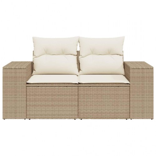 2-personers havesofa med hynder og opbevaring i polyrattan - beige