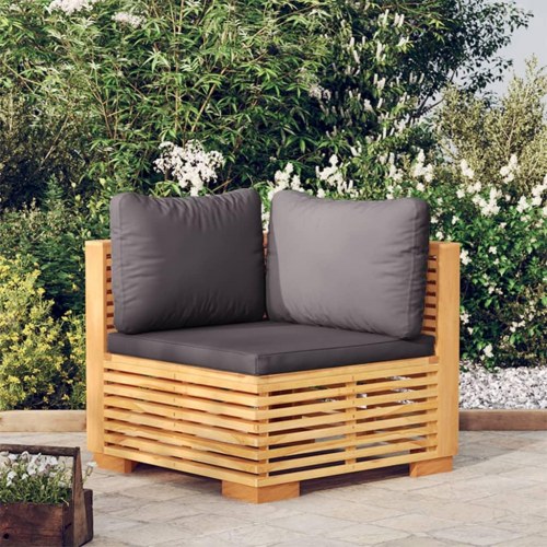 Hjørnemodul til havesofa i massivt teak med mørkegrå hynder