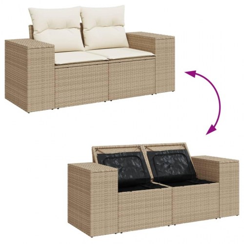 2-personers havesofa med hynder og opbevaring i polyrattan - beige