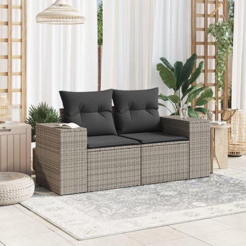 2-personers havesofa i polyrattan med hynder - grå