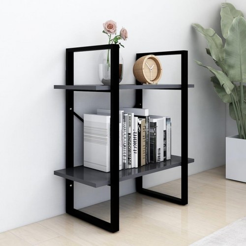 Bogreol med 2 hylder 60×30×70 cm - konstrueret træ, grå