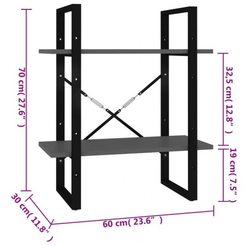 Bogreol med 2 hylder 60×30×70 cm - konstrueret træ, grå