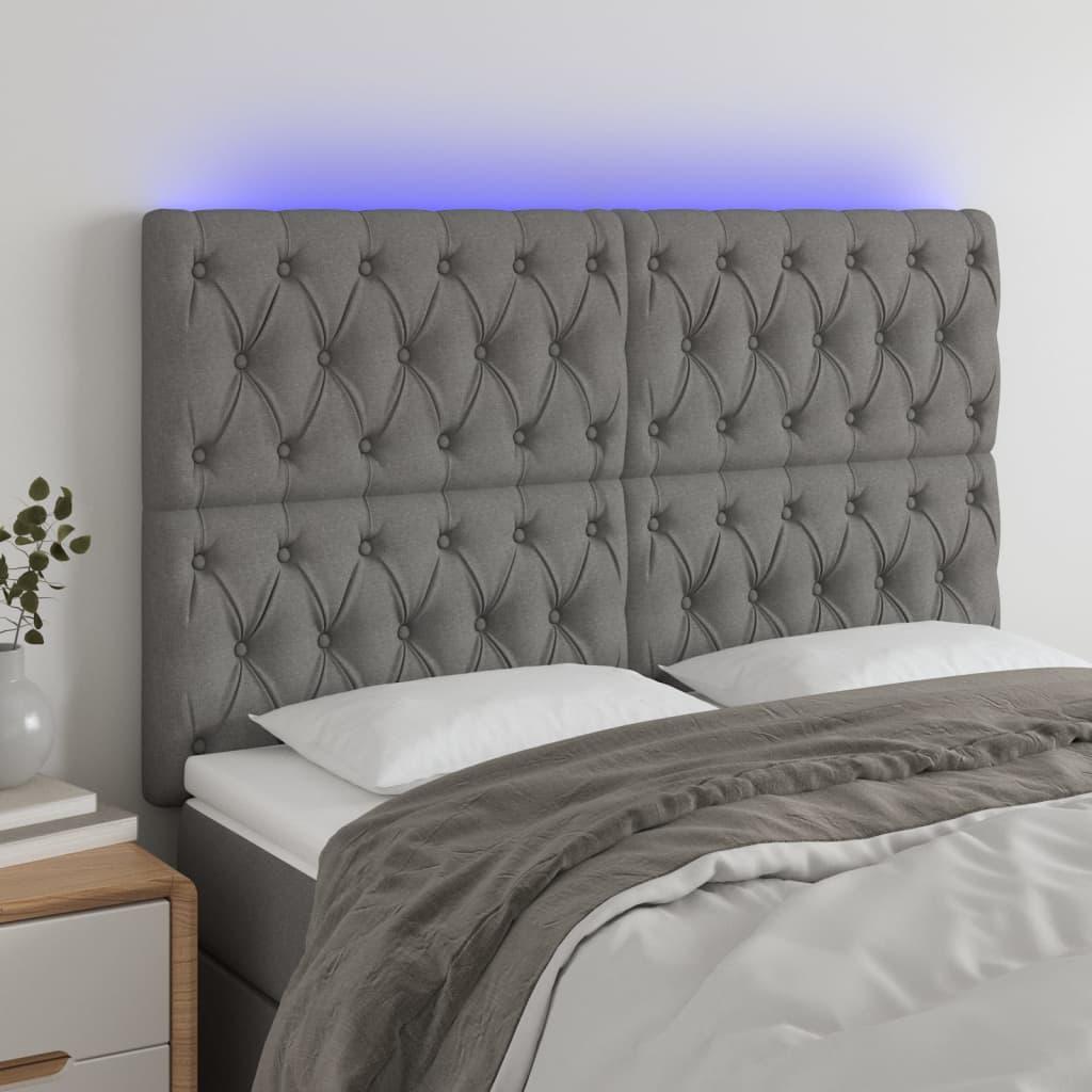 Sengegavl Med Led-Lys Stof Mørkegrå - 144 x 7 x 118/128 cm