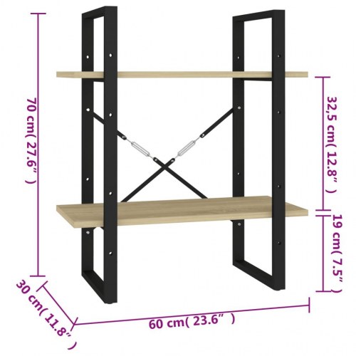Bogreol med 2 hylder 60×30×70 cm i sonoma-eg - industrielt reolsystem