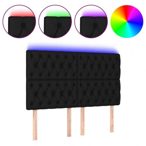 Sengegavl med LED-lys 144 x 7 x 118/128 cm stof - sort