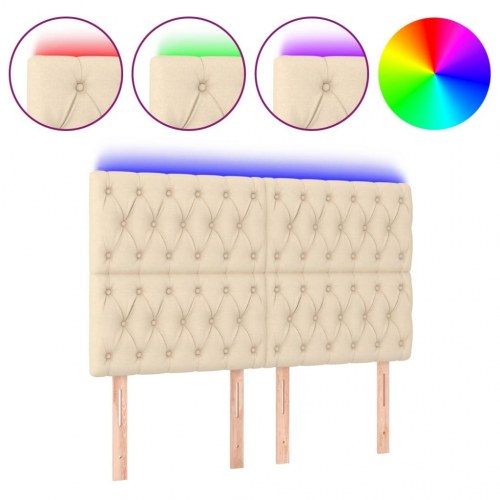 Sengegavl med LED-lys 144 x 7 x 118/128 cm - cremefarvet