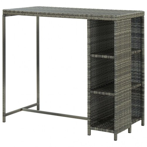 Barbord med opbevaringsstativ 120×60×110 cm i grå polyrattan
