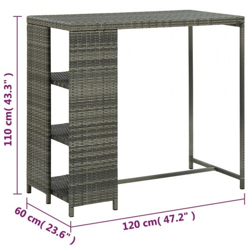 Barbord med opbevaringsstativ 120×60×110 cm i grå polyrattan