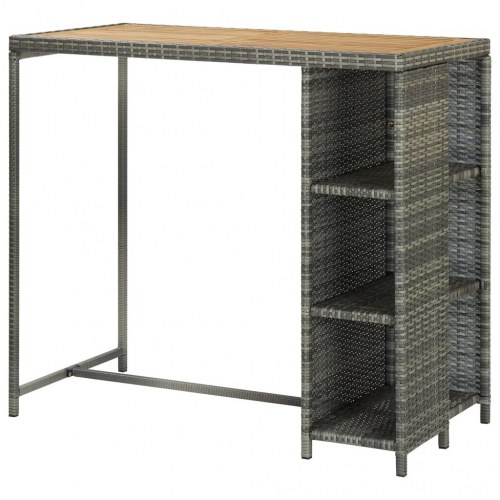 Barbord med opbevaring i polyrattan - grå, 120×60×110 cm