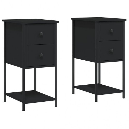 Sengeborde 2 stk. - 32 × 42 × 70 cm i sort konstrueret træ