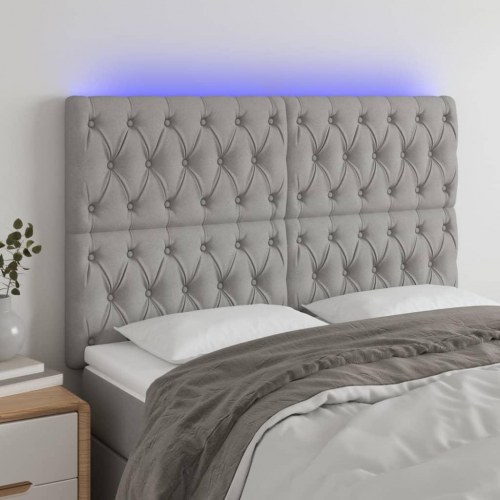 Sengegavl med LED-lys 160 x 7 x 118/128 cm - lysegrå