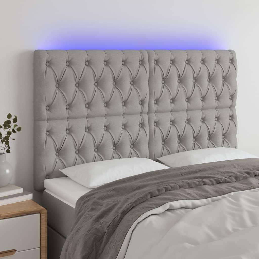 Sengegavl Med Led-Lys Stof Lysegrå - 160 x 7 x 118/128 cm