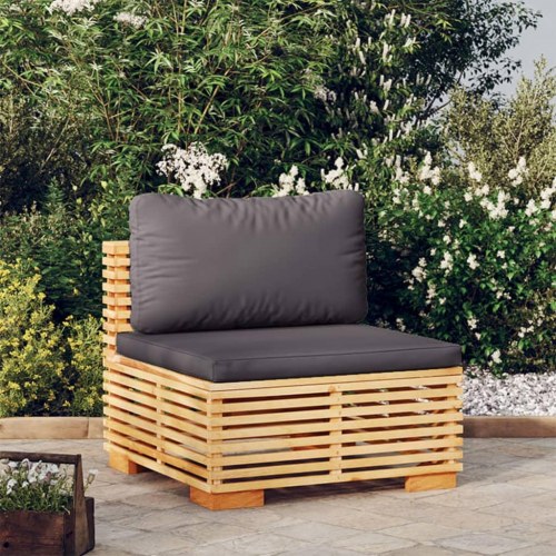 Midtermodul til havesofa med mørkegrå hynder massivt teak