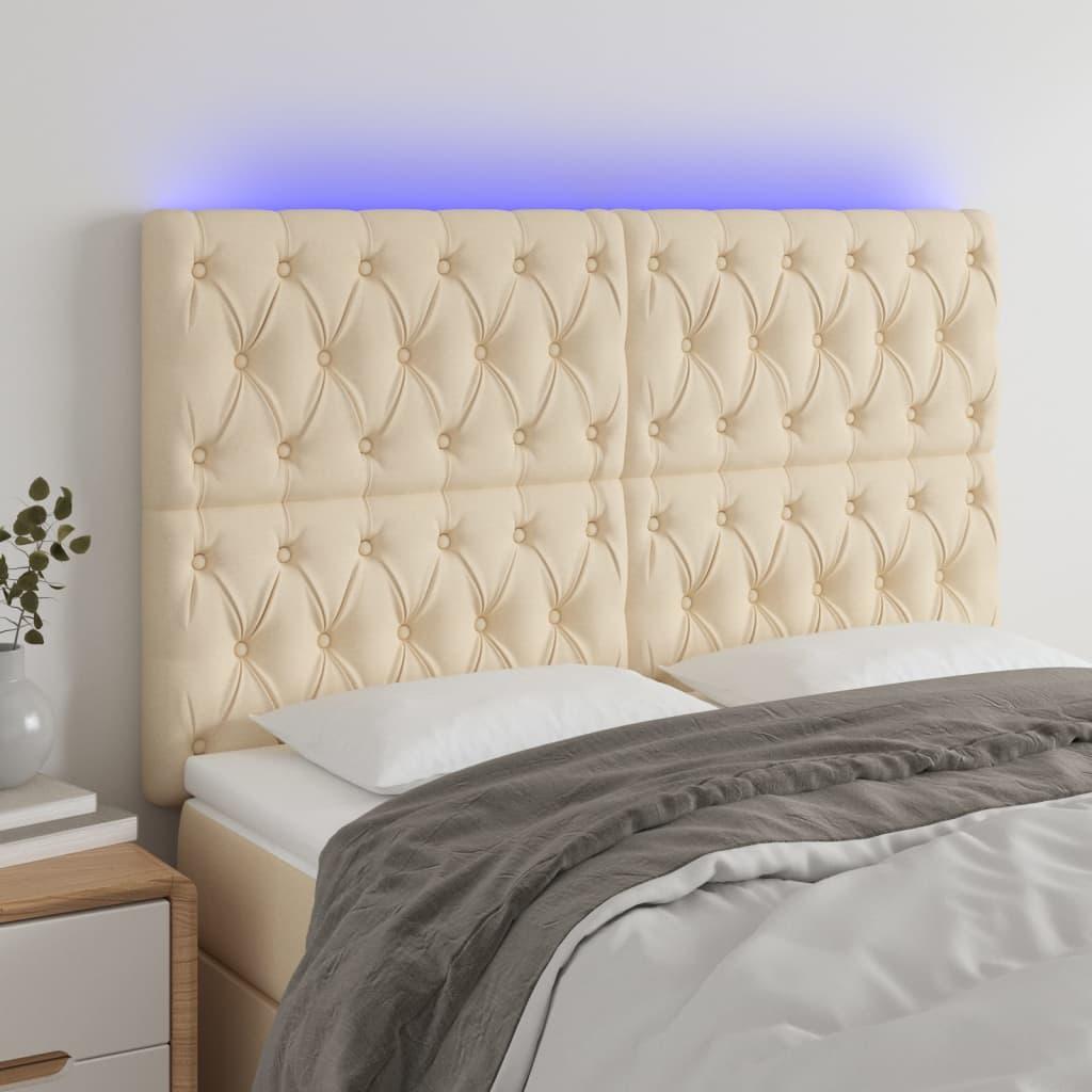 Sengegavl Med Led-Lys Stof Farvet Creme - 160 x 7 x 118/128 cm