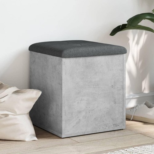 Skobænk/opbevaringsbænk 42×42×45 cm - konstrueret træ, betongrå med mørkegrå hynde