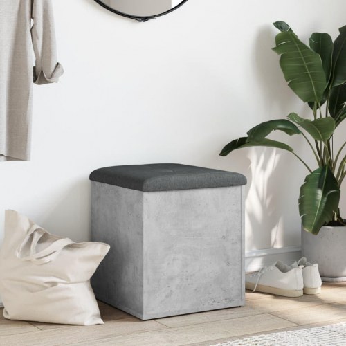 Skobænk/opbevaringsbænk 42×42×45 cm - konstrueret træ, betongrå med mørkegrå hynde