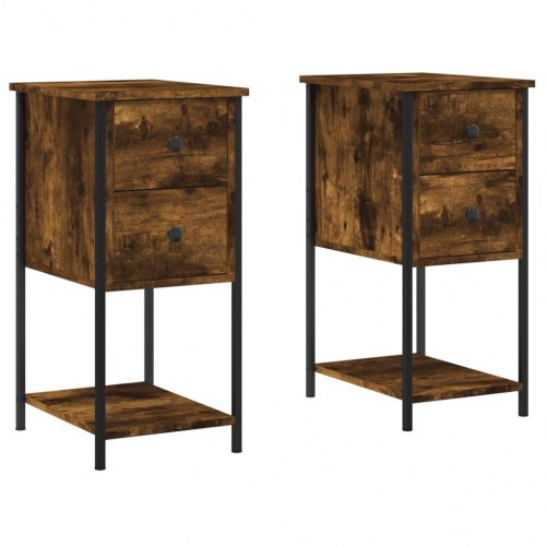 Sengeborde 2 stk. i konstrueret træ - 32×42×70 cm, røget egetræ