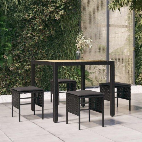 Fodskamler med hynder 4 stk. til haven - polyrattan, sort