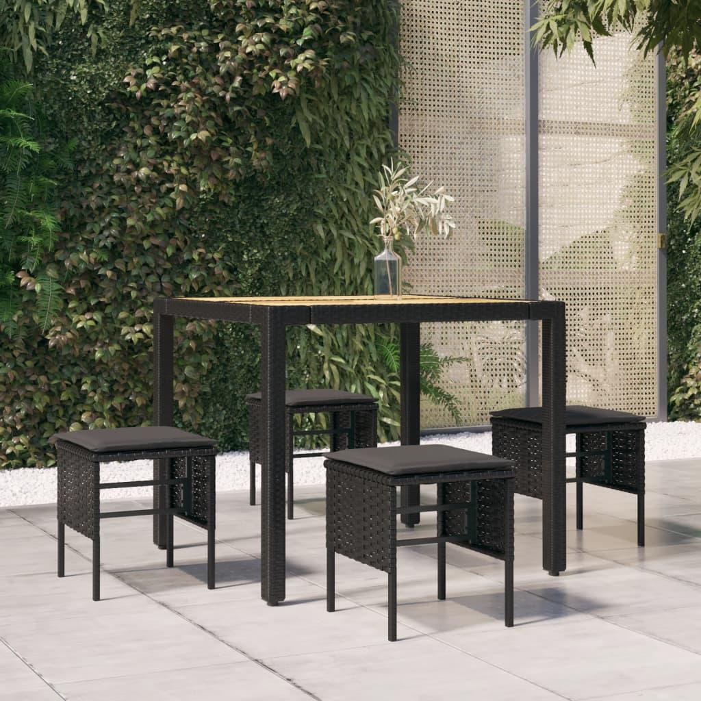 Fodskamler med hynder 4 stk. til haven polyrattan sort