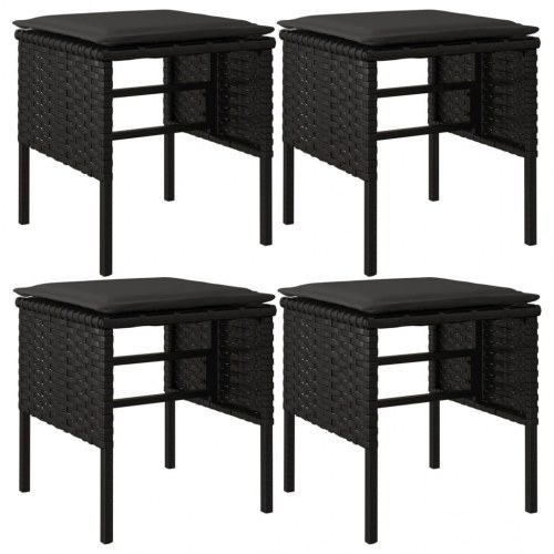 Fodskamler med hynder 4 stk. til haven - polyrattan, sort