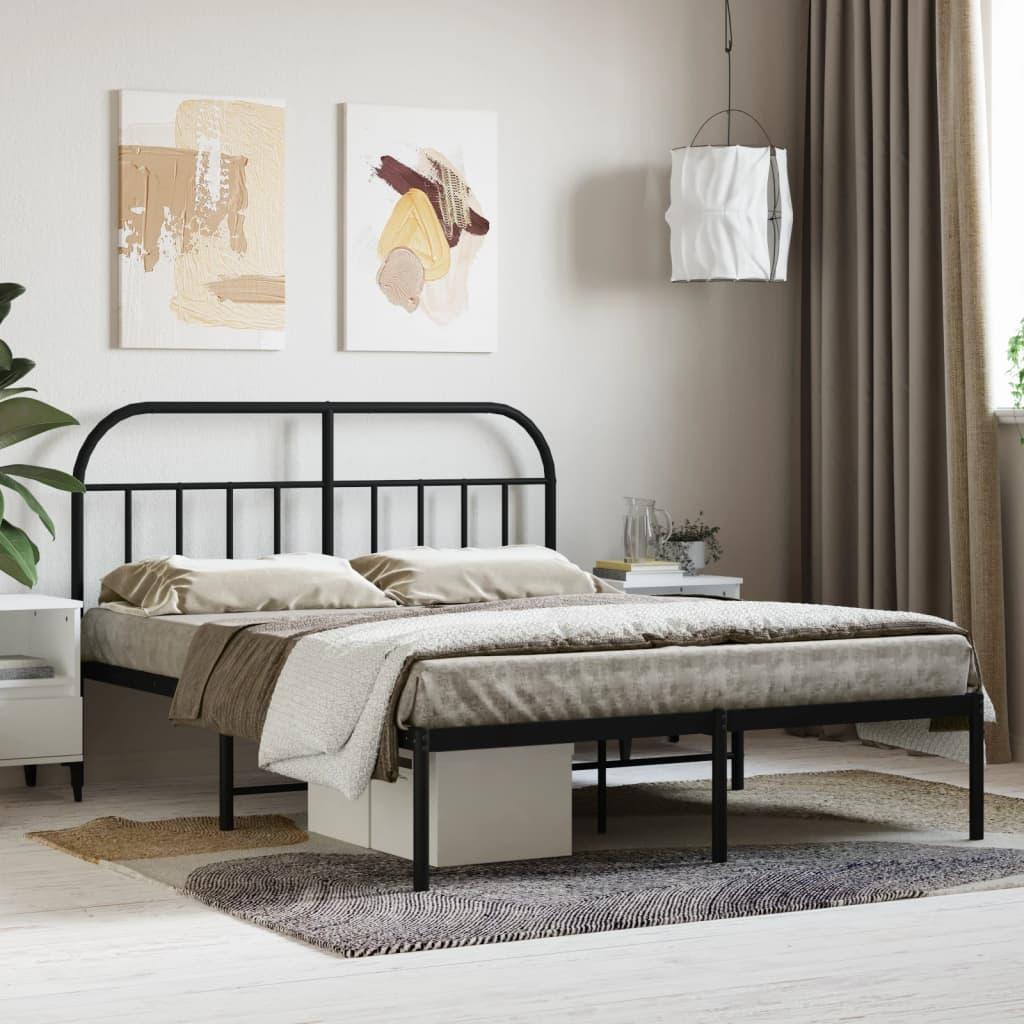 Sengeramme Med Sengegavl Metal - Sort / med hovedgærde / 140 x 190 cm