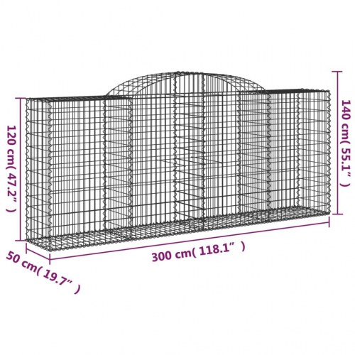 Buet gabionkurv 300×50×120/140 cm - galvaniseret jern