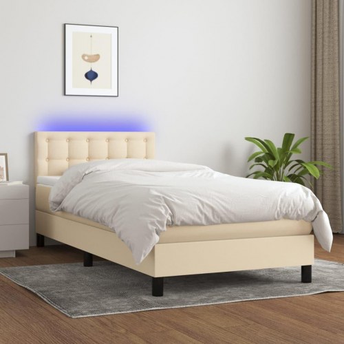 Kontinentalseng med LED-lys 90×190 cm - stof, cremefarvet