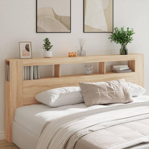 Sengegavl med LED-lys - 220 × 18,5 × 103,5 cm, sonoma-eg, konstrueret træ