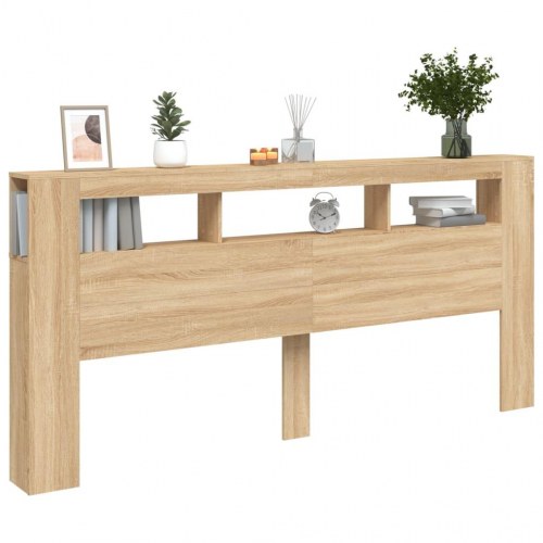 Sengegavl med LED-lys - 220 × 18,5 × 103,5 cm, sonoma-eg, konstrueret træ