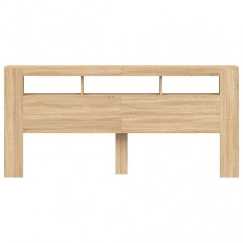 Sengegavl med LED-lys - 220 × 18,5 × 103,5 cm, sonoma-eg, konstrueret træ