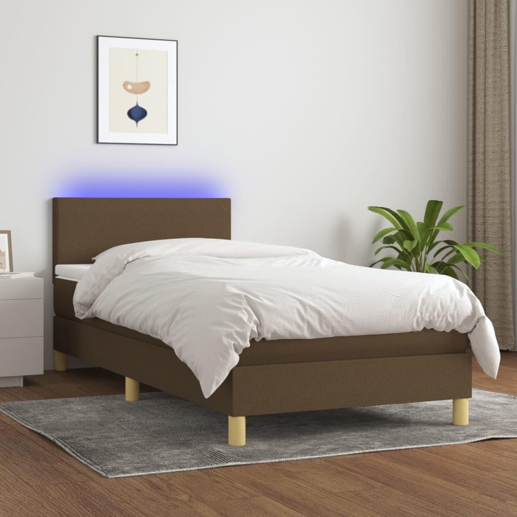 Kontinentalseng med LED-lys 90x190 cm - stof, mørkebrun