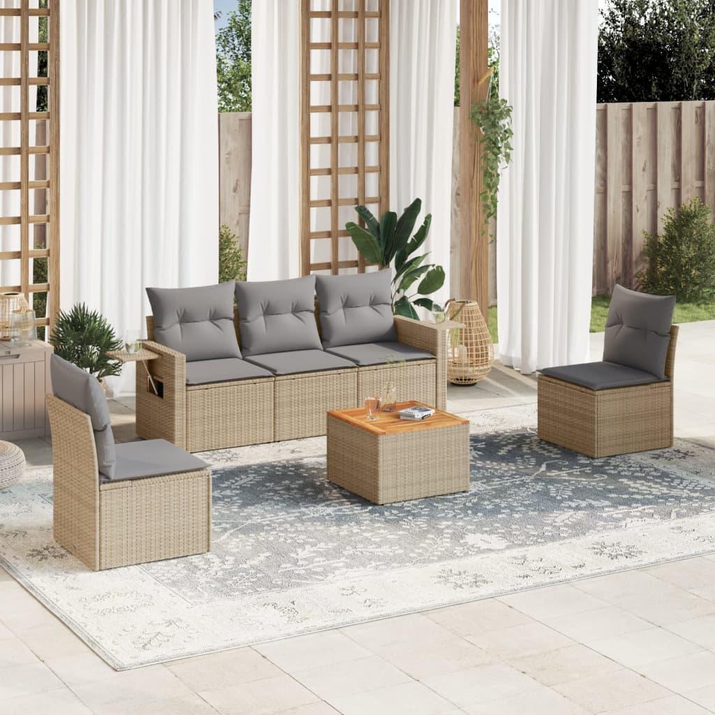 Sofasæt Til Haven 6 Dele Med Hynder Polyrattan - beige og grå
