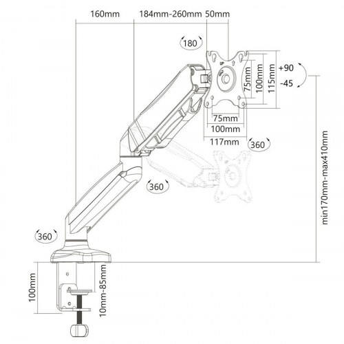 Montis ELBRUS MT014 skærmarm til bord - sort, 13"-32"