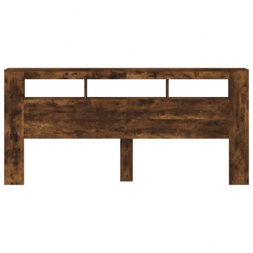 Sengegavl med LED-lys 220×18,5×103,5 cm - konstrueret træ, røget eg