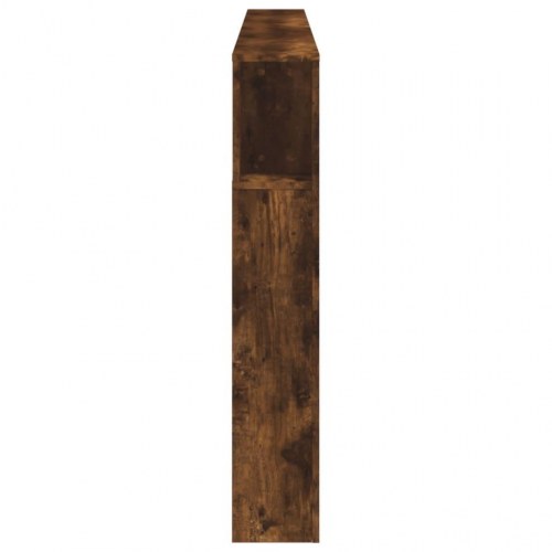 Sengegavl med LED-lys 220×18,5×103,5 cm - konstrueret træ, røget eg