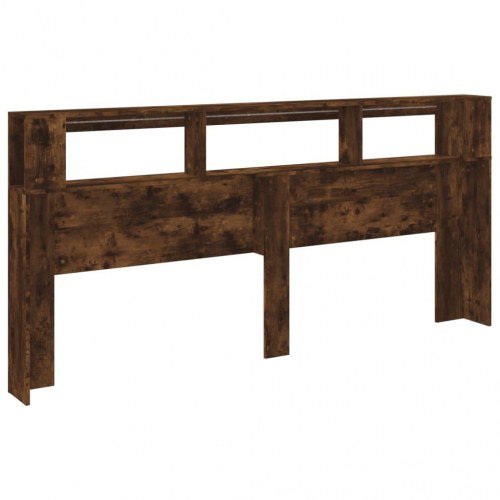 Sengegavl med LED-lys 220×18,5×103,5 cm - konstrueret træ, røget eg